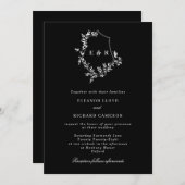 シッククラシックブラックリーフクレストモノグラム結婚ズ 招待状 (正面/裏面)