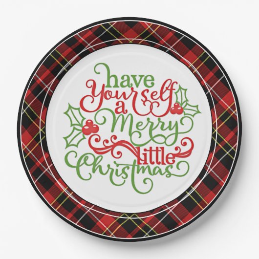 シッククラシックレッドブラックイエローホワイトタータンチェックパターン ペーパープレート (正面)