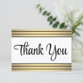 シッククラシック金ゴールドブラックストライプスクリプエレガントト サンキューカード (スタンド正面)