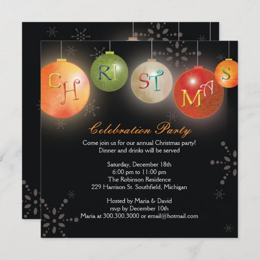 シッククリスマスオーナメントおもしろいホリデーパーティー 招待状 (正面/裏面)