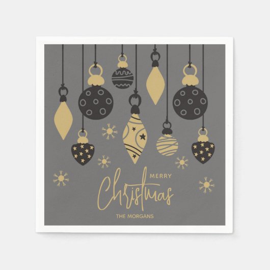 シッククリスマスオーナメントオングレー スタンダードカクテルナプキン (正面)