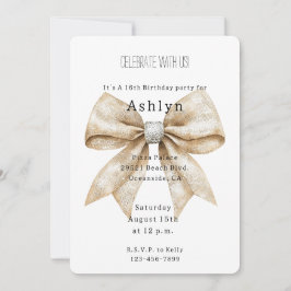 シッククリームシルバーグラムボウ誕生日 招待状