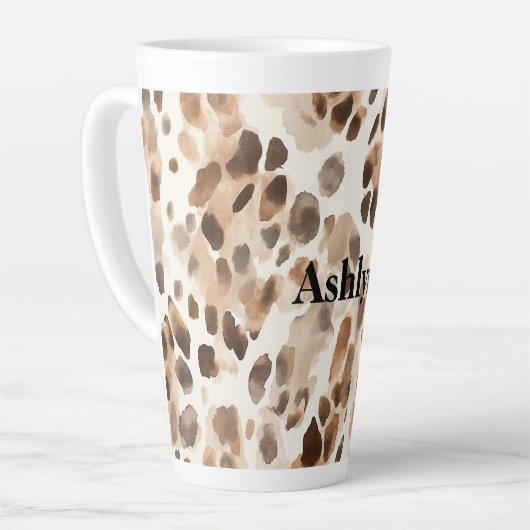 シッククリームブラウンレオパードアニマルプリント誕生日 カフェラテマグ (左アングル)