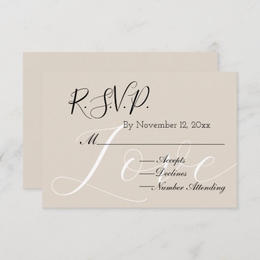 シッククリームベージュホワイトラブRSVP エンクロージャーカード (正面/裏面)