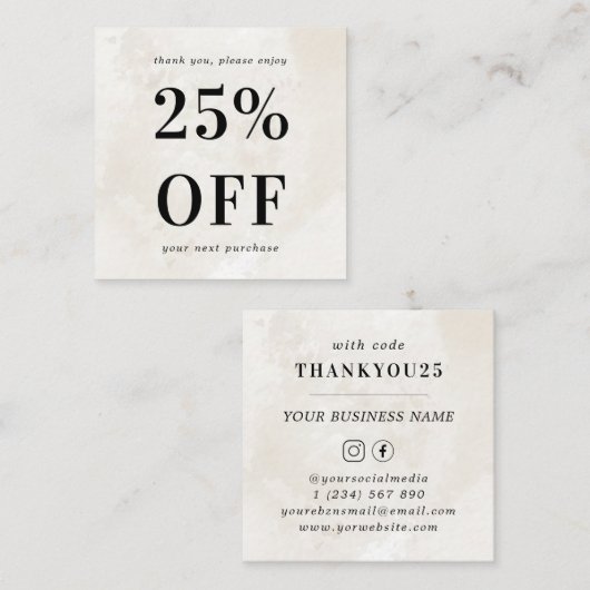 シッククリームマーブルはっきりしたタイポグラフィスモールビジネス 割引カード (正面/裏面)
