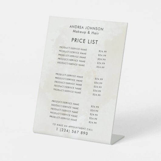 シッククリームマーブル美しいサロン爪、 ネイル価格表 台座サイン (正面)