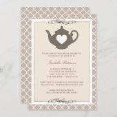 シッククリーム&ブラウンティーポットブライダルシャワーティーパーティー 招待状 (正面/裏面)