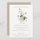 シッククロスパープルワイルドフラワーフローラバプテスマ招待状 サンキューカード (正面/裏面)