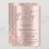 シッククールグリッタードリップバラ金ゴールド30th誕生日 招待状 (正面/裏面)