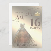シッククールシャイニー金ゴールドドレスtiara甘い16 招待状 (正面/裏面)