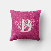 シッククールピンクグリッターホワイトイニシャルモノグラム クッション (裏面)