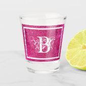 シッククールピンクグリッターホワイトイニシャルモノグラム ショットグラス (正面)