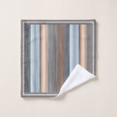 シッククールブラウン石板ブルーグレイストライプズ バスタオルセット (ウォッシュタオル)