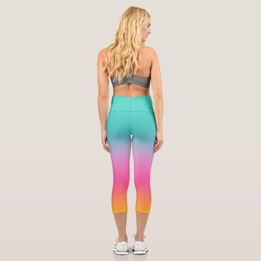 シックグラデーションアクアピンクとイエロー カプリレギンス (裏面)