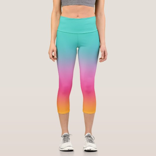 シックグラデーションアクアピンクとイエロー カプリレギンス (正面)