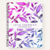 シックグラデーションバイオレットパープル葉ボタニカルパターン ノートブック (正面)