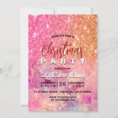 シックグラデーションバラ赤面ピンクグリッタークリスマス 招待状 (正面)