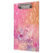 シックグラデーションバラ赤面ピンクグリッターモノグラム クリップボード (左)