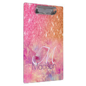 シックグラデーションバラ赤面ピンクグリッターモノグラム クリップボード (右)