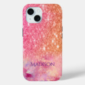 シックグラデーションバラ赤面ピンクグリッターモノグラム Case-Mate iPhoneケース (裏面)