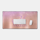 シックグラデーションピンクローズ赤面グリッターモノグラム デスクマット (キーボード&マウス)