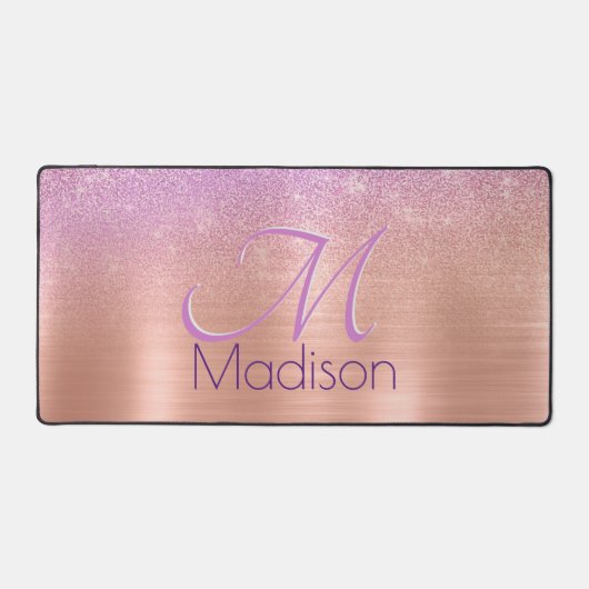 シックグラデーションピンクローズ赤面グリッターモノグラム デスクマット (正面)