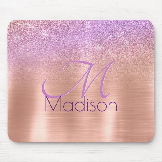 シックグラデーションピンクローズ赤面グリッターモノグラム マウスパッド (正面)