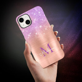 シックグラデーションピンクローズ赤面グリッターモノグラム iPhone 15ケース