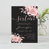 シックグラムバラ金ゴールドスウィート16グリッターフローラブラック 招待状 (スタンド正面)