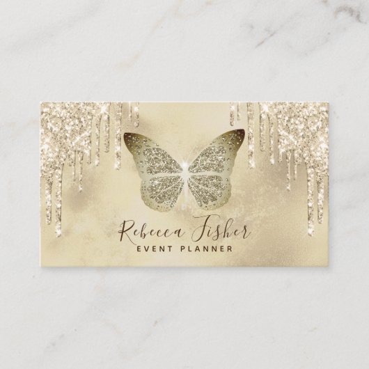 シックグランジバタフ素朴アイボリー金ゴールドドリップ 名刺 (正面)