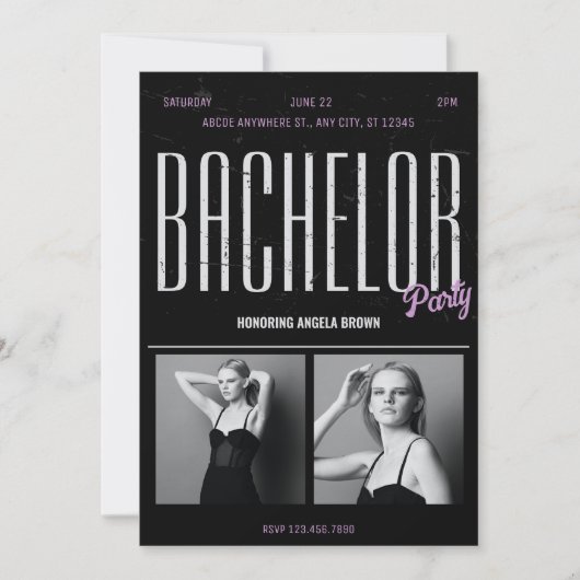 シックグランジブラックバチュラーパーティ再生 招待状 (正面)