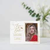 シックグラードパーティー保存日付フェスティバル金ゴールドグリッター ポストカード (スタンド正面)