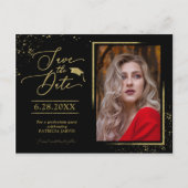 シックグラードパーティー保存日付フェスティバル金ゴールドグリッター ポストカード (正面)