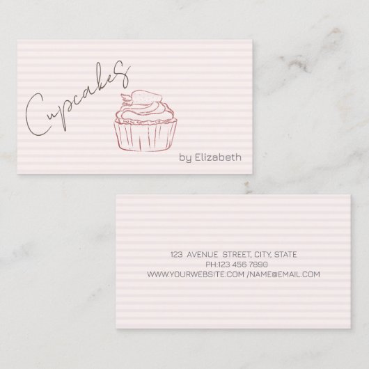 シックグリッターカップケーキストロベリストライプのー 名刺 (正面/裏面)