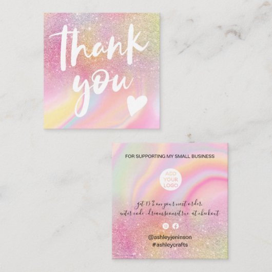 シックグリッターガーリーレインボールパ感謝していステル スクエア名刺 (正面/裏面)