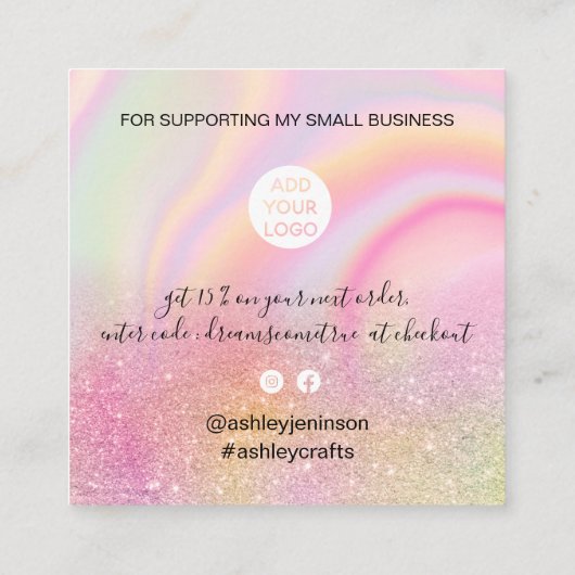 シックグリッターガーリーレインボールパ感謝していステル スクエア名刺 (裏面)