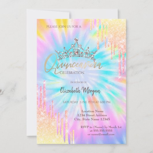 シックグリッタークラウンドロップ絞り染めキンセアニラ 招待状 (正面)