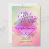 シックグリッターティアラパーム葉ズバースデーパーティー 招待状 (正面)