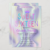 シックグリッターティアラホログラフィッカラフルクスウィート16 招待状 (正面/裏面)