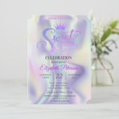 シックグリッターティアラホログラフィックスウィート17誕生日 招待状 (スタンド正面)