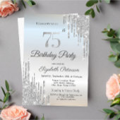 シックグリッタードリップスシルバー75th誕生日 招待状