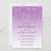 シックグリッタードリップスパープルグラデーションブライダルシャワー 招待状 (正面)