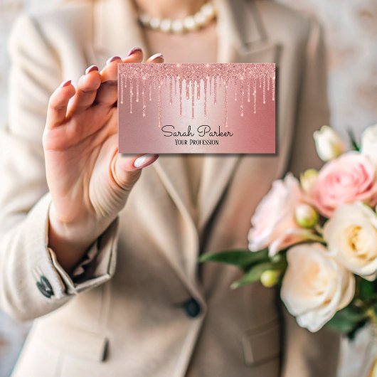 シックグリッタードリップバラ金ゴールドメタリックグエレガントラム 名刺