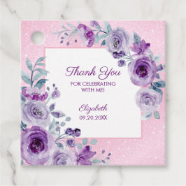 シックグリッターピンクパープルバラフローラ誕生日 フェイバータグ