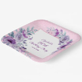 シックグリッターピンクパープルバラフローラ誕生日 ペーパープレート (傾斜あり)