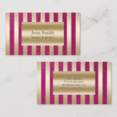 シックグリッターピンク&金ゴールドストライプメイクアップアーティスト 名刺 (正面/裏面)