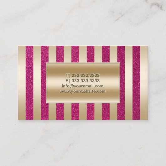 シックグリッターピンク&金ゴールドストライプメイクアップアーティスト 名刺 (裏面)