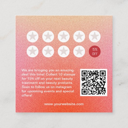 シックグリッターメイクアップ美しいネイルサロンロイヤリティカード スクエア名刺 (裏面)