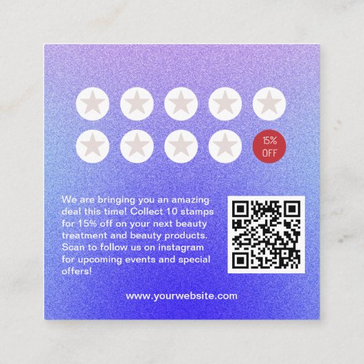 シックグリッターメイクアップ美しいネイルサロンロイヤリティカード スクエア名刺 (裏面)