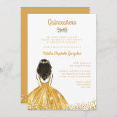 シックグリッター金ゴールドプリンセスボールガウンキンセアニェラ 招待状 (正面/裏面)